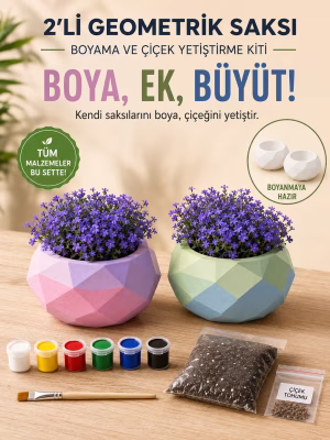 Çiçek Yetiştirme Kiti 2'Li Geometrik Saksı
