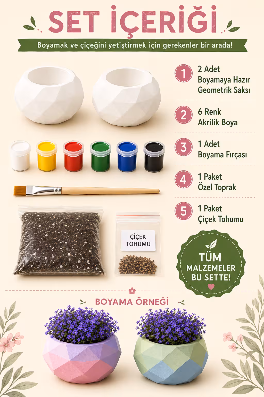 Çiçek Yetiştirme Kiti 2'Li Geometrik Saksı - Görsel 6