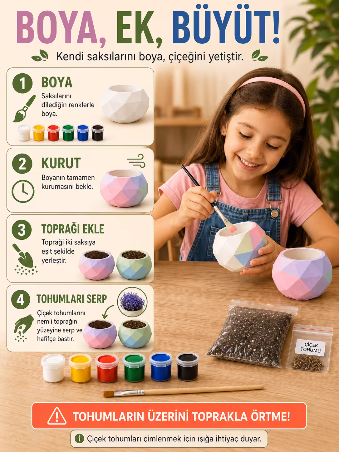 Çiçek Yetiştirme Kiti 2'Li Geometrik Saksı - Görsel 3