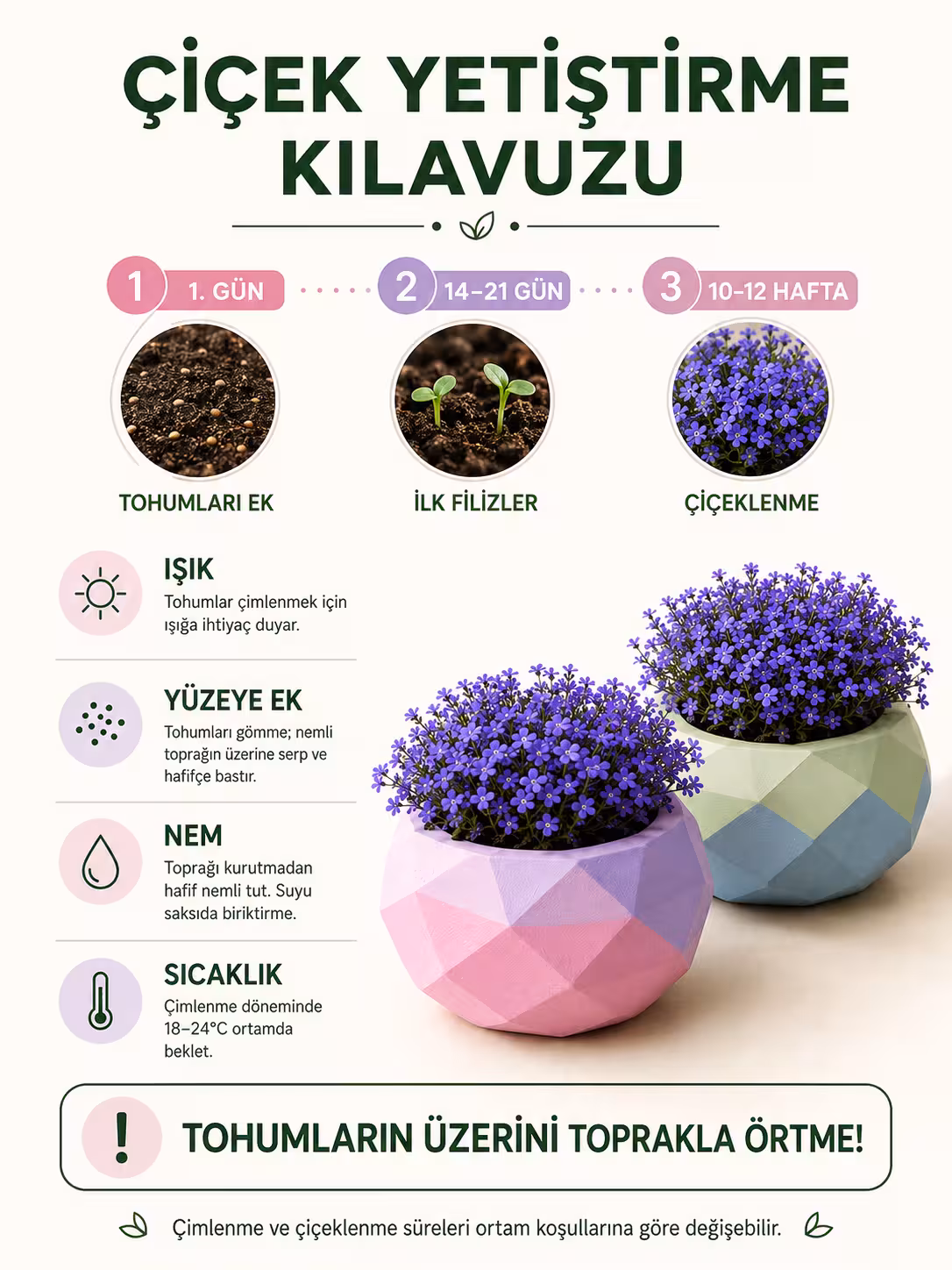 Çiçek Yetiştirme Kiti 2'Li Geometrik Saksı - Görsel 2