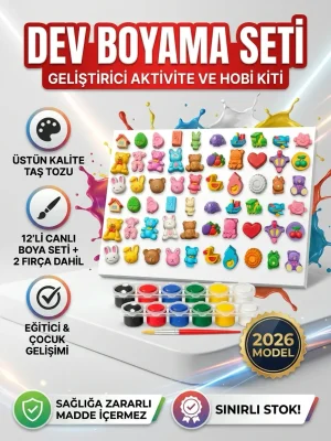 30’lu Dev Figür Boyama Seti Taş Tozu Karışık Hayvan Ve Araçlar Hobi Aktivite Kiti (12 Boya + 2 Fırça) Genel
