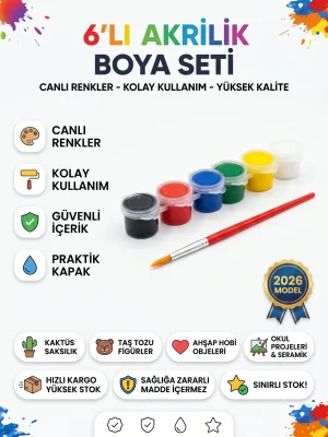 6’Lı Şerit Akrilik Boya Seti + 1 Adet Fırça Genel