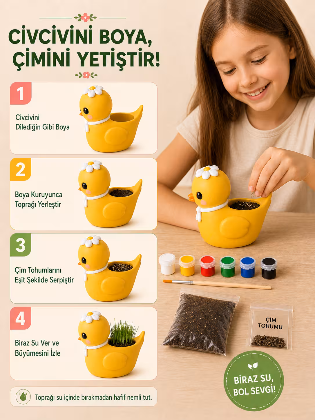 Sevimli Civciv Çim Yetiştirme Kiti - Görsel 3