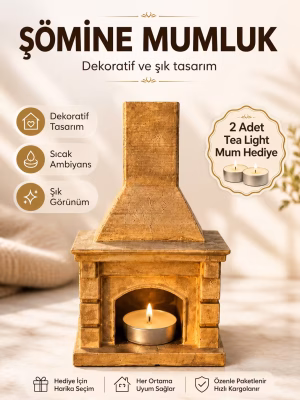 Şömine Mumluk + 2 Adet Mum Hediyeli
